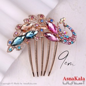 شانه مو فلزی زنانه مدل مجلسی طاووس نگینی جنس خارجی کد HAIR13243W