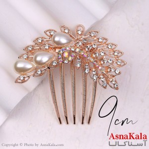 شانه مو فلزی زنانه مدل مجلسی مروارید طلایی جنس خارجی کد HAIR13252W