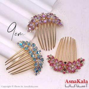 شانه مو فلزی زنانه مدل مجلسی گل نگین رنگی جنس خارجی کد HAIR13257W