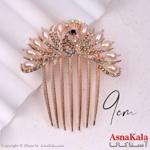شانه مو فلزی زنانه مدل مجلسی طاووس مرواریدی جنس خارجی کد HAIR13261W