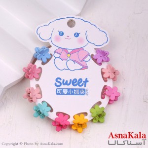 گیره مو زنانه کوچک جنس خارجی 10عددی مدل شکوفه ای رنگی کد HAIR13278W