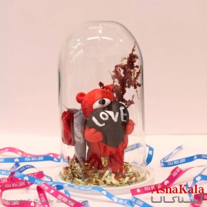 باکس ولنتاین شیشه ای خرسی قلبی کد HAIR13297W
