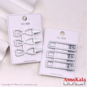 گیره مو زنانه انبری کارتی نقره ای مجموعه 3عددی کد HAIR13298W