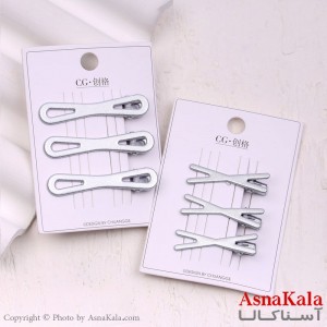 گیره مو زنانه انبری کارتی نقره ای پینترستی مجموعه3عددی کد HAIR13299W
