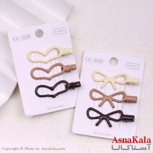 گیره مو زنانه انبری قلب و پاپیون مجموعه3عددی کد HAIR13303W