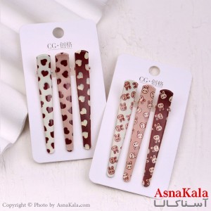 گیره مو زنانه انبری کارتی طرحدار مجموعه 3عددی کد HAIR13310W