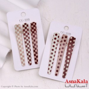 گیره مو زنانه انبری کارتی طرحدار مجموعه 3عددی کد HAIR13312W