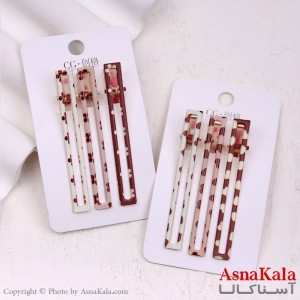 گیره مو زنانه انبری کارتی مستطیل طرحدار مجموعه 3عددی کد HAIR13318W