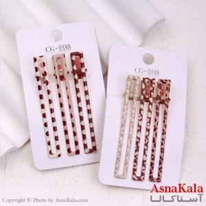 گیره مو زنانه انبری کارتی مستطیل طرحدار مجموعه 3عددی کد HAIR13319W