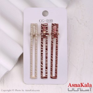 گیره مو زنانه انبری کارتی مستطیل پلنگی مجموعه 3عددی کد HAIR13320W