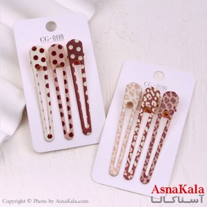 گیره مو زنانه انبری کارتی بادومی طرحدار مجموعه 3عددی کد HAIR13323W