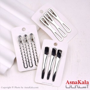 گیره مو زنانه انبری کارتی فلزی نقره ای مجموعه 3عددی کد HAIR13333W