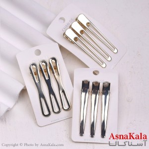 گیره مو زنانه انبری کارتی فلزی نقره ای مجموعه 3عددی کد HAIR13335W