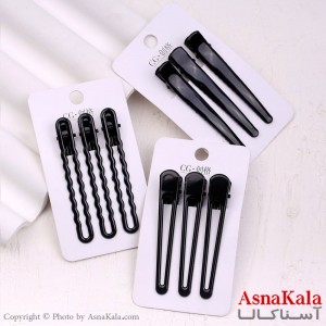 گیره مو زنانه انبری کارتی براق مشکی مجموعه 3عددی کد HAIR13342W