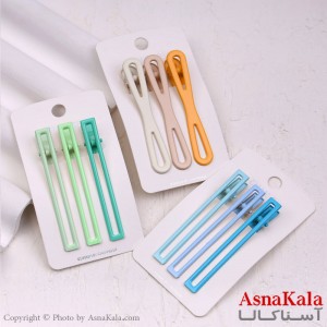 گیره مو زنانه انبری کارتی فلزی رنگی مجموعه 3عددی کد HAIR13359W