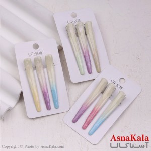 گیره مو زنانه انبری کارتی براق رنگین کمون مجموعه 3عددی کد HAIR13373W