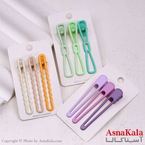 گیره مو زنانه انبری کارتی فلزی رنگی مجموعه 3عددی کد HAIR13383W