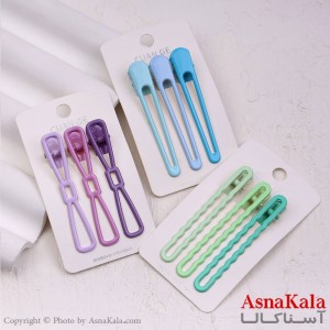 گیره مو زنانه انبری کارتی فلزی رنگی مجموعه 3عددی کد HAIR13384W