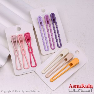 گیره مو زنانه انبری کارتی فلزی رنگی مجموعه 3عددی کد HAIR13385W
