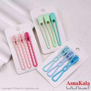 گیره مو زنانه انبری کارتی فلزی رنگی مجموعه 3عددی کد HAIR13386W