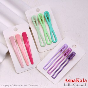 گیره مو زنانه انبری کارتی فلزی براق رنگی مجموعه 3عددی کد HAIR13390W