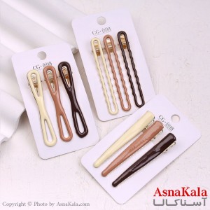 گیره مو زنانه انبری کارتی فلزی رنگ نود مجموعه 3عددی کد HAIR13395W