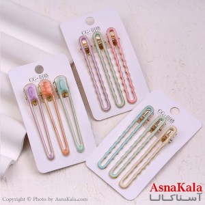 گیره مو زنانه انبری کارتی مستطیلی پاستیلی مجموعه 3عددی کد HAIR13409W