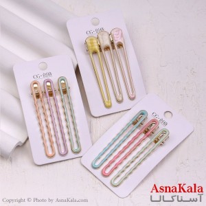 گیره مو زنانه انبری کارتی مستطیلی پاستیلی مجموعه 3عددی کد HAIR13410W