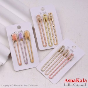 گیره مو زنانه انبری کارتی مستطیلی آبرنگی مجموعه 3عددی کد HAIR13411W