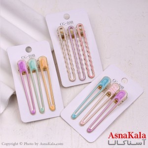 گیره مو زنانه انبری کارتی مستطیلی رنگی مجموعه 3عددی کد HAIR13412W