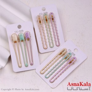 گیره مو زنانه انبری کارتی مستطیلی رنگی مجموعه 3عددی کد HAIR13413W