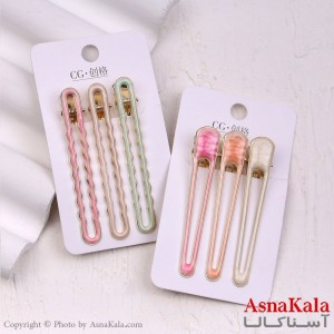 گیره مو زنانه انبری کارتی مستطیلی و هلالی مجموعه 3عددی کد HAIR13415W