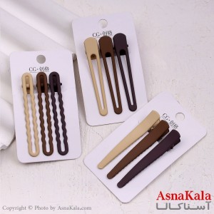 گیره مو زنانه انبری کارتی پینترستی رنگ نود مجموعه 3عددی کد HAIR13485W