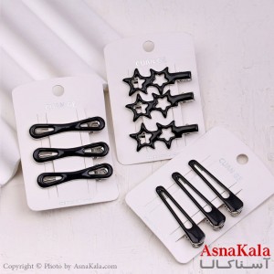 گیره مو زنانه انبری کارتی پینترستی مشکی شفاف مجموعه 3عددی کد HAIR13494W