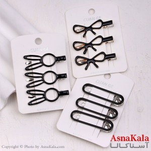 گیره مو زنانه انبری کارتی پینترستی مشکی شفاف مجموعه 3عددی کد HAIR13495W