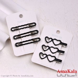 گیره مو زنانه انبری کارتی پینترستی مشکی شفاف مجموعه 3عددی کد HAIR13498W