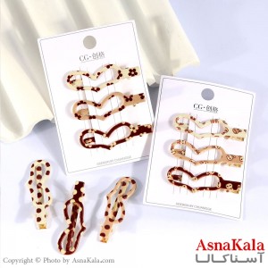 گیره مو زنانه انبری کارتی پینترستی قلبی طرحدار مجموعه 3عددی کد HAIR13501W