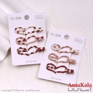 گیره مو زنانه انبری کارتی پینترستی قلبی طرحدار مجموعه 3عددی کد HAIR13515W