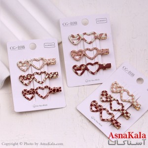 گیره مو زنانه انبری کارتی پینترستی قلبی طرحدار مجموعه 3عددی کد HAIR13518W