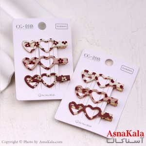 گیره مو زنانه انبری کارتی پینترستی قلبی طرحدار مجموعه 3عددی کد HAIR13519W
