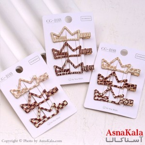 گیره مو زنانه انبری کارتی پینترستی تاج طرحدار مجموعه 3عددی کد HAIR13523W