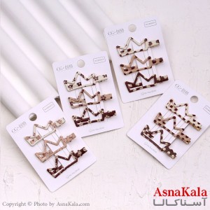 گیره مو زنانه انبری کارتی پینترستی تاج طرحدار مجموعه 3عددی کد HAIR13527W