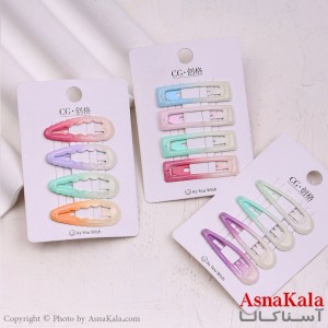 گیره مو تق تقی کارتی مدل آبرنگی مجموعه 4عددی کد HAIR13568W