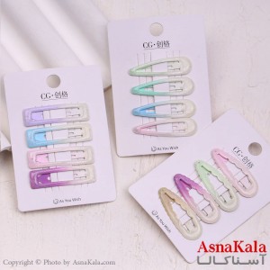 گیره مو تق تقی کارتی مدل آبرنگی مجموعه 4عددی کد HAIR13571W