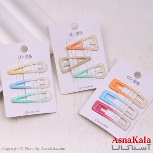 گیره مو تق تقی کارتی مدل آبرنگی براق مجموعه 3عددی کد HAIR13582W