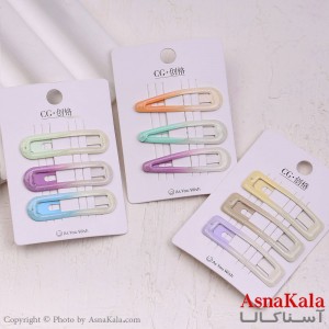 گیره مو تق تقی کارتی مدل آبرنگی براق مجموعه 3عددی کد HAIR13583W