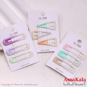 گیره مو تق تقی کارتی مدل آبرنگی براق مجموعه 3عددی کد HAIR13584W