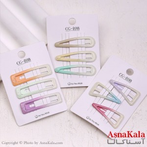 گیره مو تق تقی کارتی مدل آبرنگی براق مجموعه 3عددی کد HAIR13586W