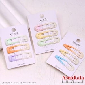 گیره مو تق تقی کارتی مدل آبرنگی براق مجموعه 3عددی کد HAIR13589W