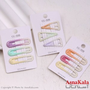 گیره مو تق تقی کارتی مدل آبرنگی براق مجموعه 3عددی کد HAIR13591W